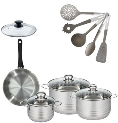 Set Pan 20cm & 3 Kookpotten 16/20/24cm Fackelmann Genève met 6 keukengerei
