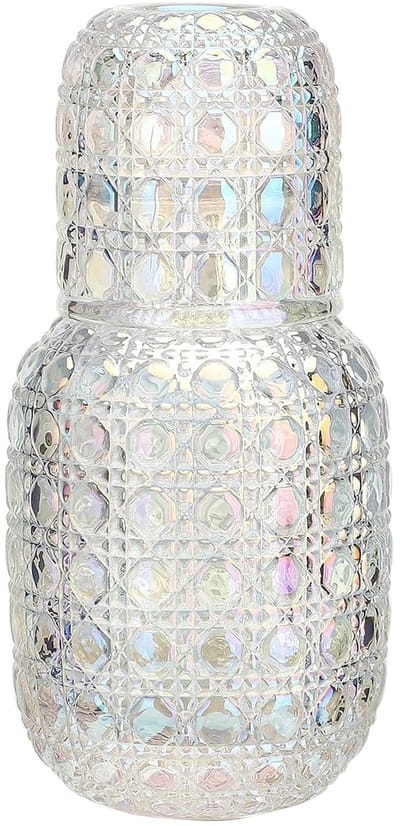 Dailygoods- Waterkaraf met Beker - Vintage Nachtkastje Set - Glazen Tumbler - Retro Stijl - Elegante Ets - Capaciteit 440 ml - Glazen Karaf