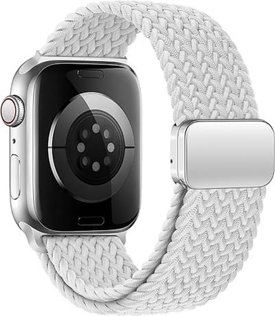 Stravo Braided Nylon bandje met magneetgesp - Geschikt voor Apple Watch 42mm (Series 11/10), 41mm (Series 9/8/7), 40mm (Series 6/5/4, SE 1/2/3), 38mm (Series 3/2/1), Verstelbaar elastisch gevlochten horlogebandje met magnetische sluiting - Lichtgrijs