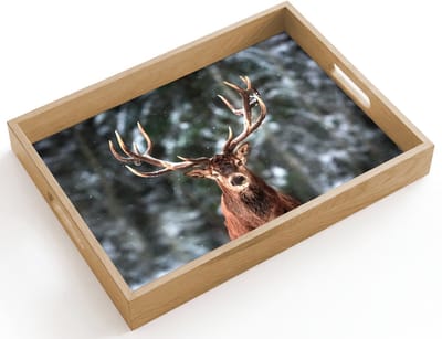 Dienblad hout 40x30 cm - Schootdienblad - Hert - Winter - Sneeuw - Bos - Natuur - Dier - Borrelplank rechthoek - Plateau dienbladen