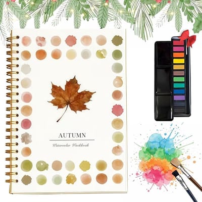 Aquarel werkboek - Aquarel werkboek voor beginners - Beginnersvriendelijke schilderset - Kunstnijverheid - Voor creatieve verkenning - Aquarelverfset - Met 12 verven - Kunst- en knutselschilderset - Cadeau voor vrouwen -Esdoornbladeren