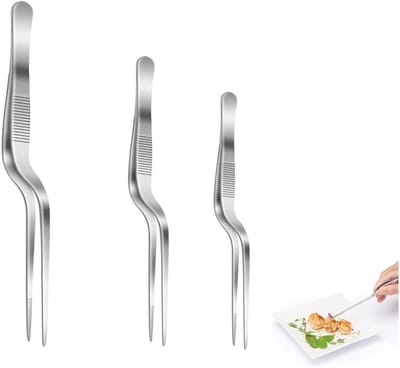 keukenpincet, 3 stuks grillpincet, keukenpincet, roestvrij staal, graattang voor vis, kok, pincet, platte en slanke tang, vispincet, roestvrij, gebogen uitvoering (3 maten)