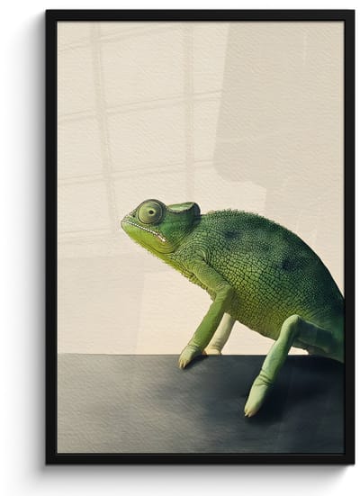Poster in lijst - Fotolijst 60x90 cm - Posters - Kameleon - Groen - Minimalistisch - Posterlijst zwart - Decoratie - Wanddecoratie woonkamer - Muurdecoratie slaapkamer
