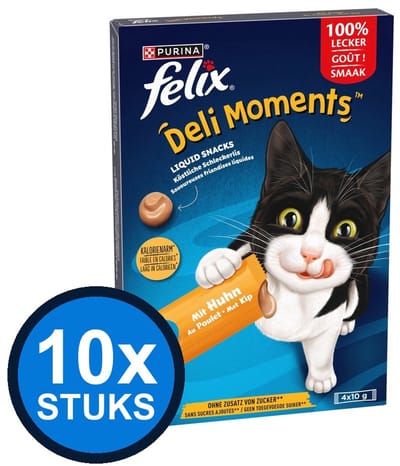 10x Felix - Deli Moments Liquid Snacks Kip - Kattenvoer Snacks - 40 g