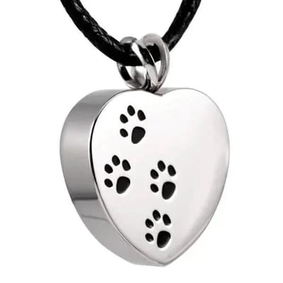 Aramat Jewels | Gedenkhangers | Ashanger Huisdier RVS – Gedenksieraad Dier Zilverkleurig & Zwart | Hart-4 pootjes-2.4x1.8cm | |10mm | Staal | Volwassenen | Verkleurd niet
