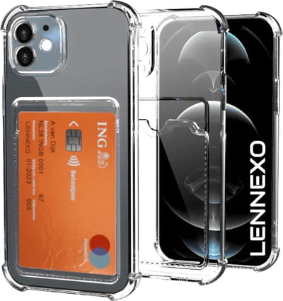 Lennexo Hoesje Met Pashouder Geschikt Voor iPhone 12 - Transparant Siliconen Hoesje - Shockproof Case