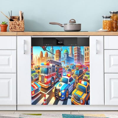 Vaatwasser Magnetische Covers - Keuken Decoratie - Keuken Opfrissen - Probleemloze Toepassing - 23x26 Inch - Cartoon Auto's