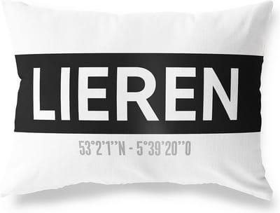 Tuinkussen LIEREN - GELDERLAND met coördinaten - Buitenkussen - Bootkussen - Weerbestendig - Jouw Plaats - Studio216 - Modern - Zwart-Wit - 50x30cm