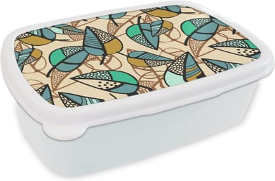 Broodtrommel Wit - Lunchbox - Brooddoos - Bladeren- Bohemian - Natuur - Patronen - 18x12x6 cm - Volwassenen