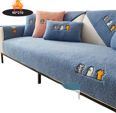 Livano Bankhoes - Bankbeschermer - Stretch - Sofa Cover - Pluche - Blauw - 4 Zits 90x210