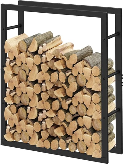 Brandhoutrek - Houtopslag - Haardhout Opslag - Versterkte Dubbele Spoorstructuur - 100 x 80 x 25 cm - Zwart