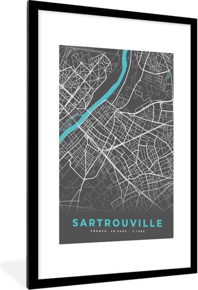 Fotolijst incl. Poster - Sartrouville - Frankrijk - Plattegrond - Kaart - Stadskaart - 60x90 cm - Posterlijst