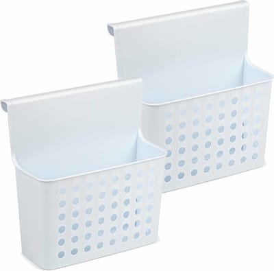 PlasticForte Badkamerrekje - 2x - wit/lichtblauw - douche opbergmandje - 26x24 cm