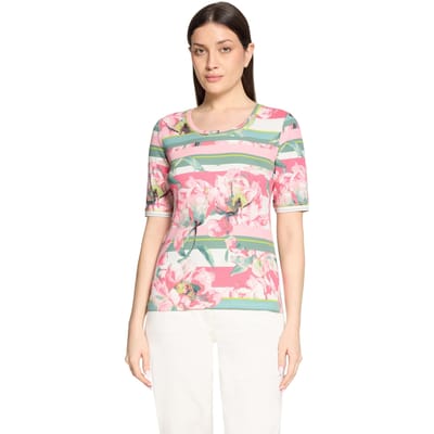Ribshirt met bloemen en strepen - gebroken wit / rosé - Gr. 40 van Goldner Fashion
