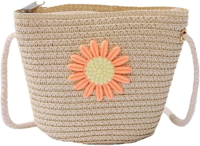 Schoudertas voor Meisjes met Bloemenprint van Stro - Mini Handtas voor Kinderen van 3-12 Jaar, Perfect voor Feestjes en Dagelijks Gebruik
