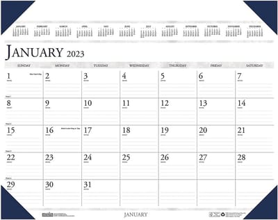 Maandelijkse Bureau-Padkalender 2023 - Executive Formaat 71x45 cm - Januari tot December - Duurzaam & Gerecycled - Hoogtepunten: Juliaanse Datums & Jaarkalender