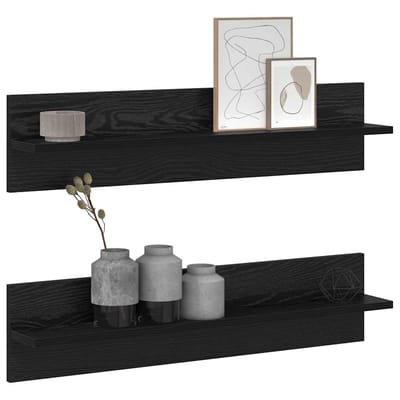 vidaXL - Wandplank - 2 - st - Zwart - Eiken - 80 - x - 11,5 - x - 18 - cm - Bewerkt - hout