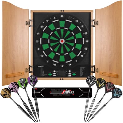 Dailygoods - Elektronisch Dartbord met Houten Kast - 34 Spellen