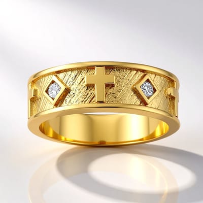 Cavill - Vergulde Zilveren Ring - 925 Sterling Zilver - 2 I1 (G) Diamanten 0,06 ct - Brede Ring met Modern Kruis Design - Elegante Damesring