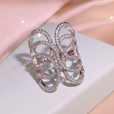 Nieuwe Arabesque Lange Ring voor Dames Licht Luxe Niche Design Modieuze Persoonlijkheid Holle Wijsvingerring Ins No. 10 gray