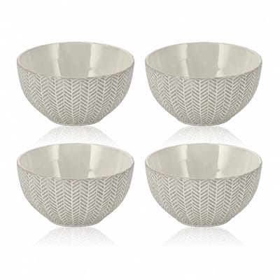 Ramen Kommen 4 Stuks – Ø14 cm Ontbijtkommen Keramiek – 700 ml Soepkommen Zonder Oor voor Muesli, Yoghurt, Noedels en Salade – Grijs