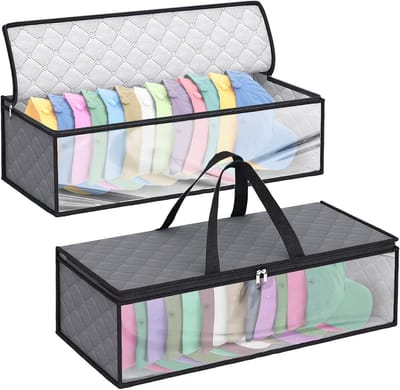2 stuks - Opbergtas voor baseballpetten - Hoedenopbergdoos/hoedenrek - Met 2 handvatten - Voor bescherming tegen vocht en stof in de kast - Geschikt voor 10 petten - Grijs