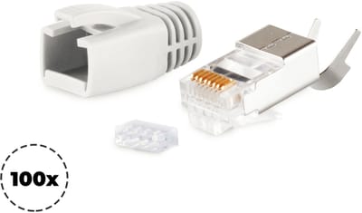 RJ45 krimp connectoren (STP) voor CAT6/6a/7/7a netwerkkabel (vast/flexibel) - 100 stuks (3-delig) / grijs