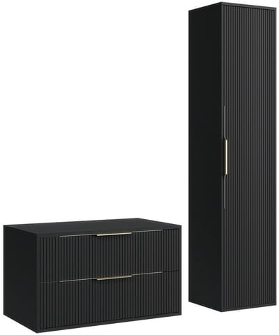 Badplaats Wastafelkast Rimini 80 cm – Mat Zwart – Badmeubel met Kolomkast
