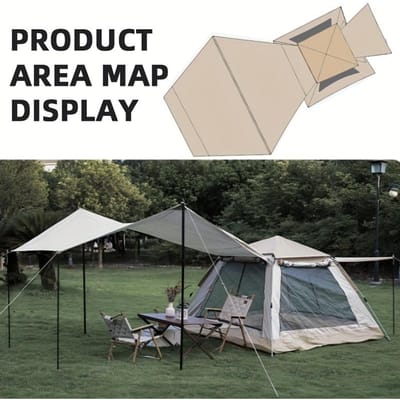 Grote tent met luifel voor 5-8 personen, snel op te zetten en intrekbaar, inclusief draagtas, metalen frame, wit - ideaal voor een binnenplaats 94.5inch*94.5inch Two In One beige