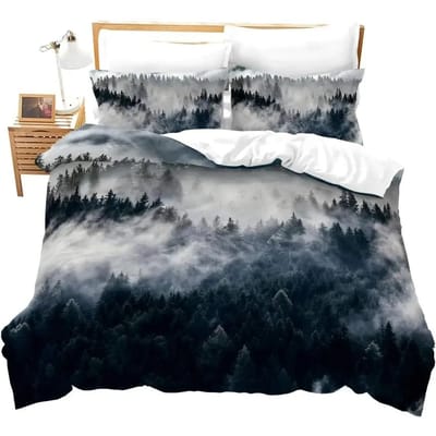 Smoky Mountain Misty Forest Comfortabele Dekbedovertrek Kussensloop Beddengoedset Kinderkamer Decoratie Huishoudtextiel AU Double 180x210cm
