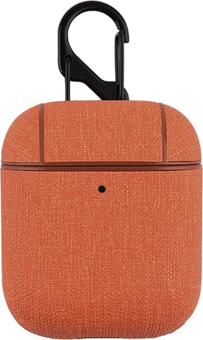AirPods hoesjes van By Qubix - AirPods 1/2 hoesje - Hard Case - Oranje - Linnen patroon Airpods Case Hoesje voor Airpods Airpods 1 Airpods 2 Hoes