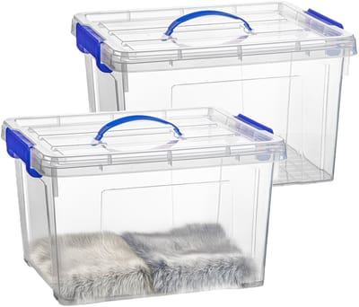 Plasticforte Opslagbox - 2x - met deksel - transparant blauw - 23.5 liter - 42 x 36 x 25 cm - kunststof - opbergdoos - opbergen