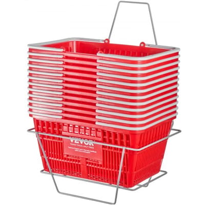 VEVOR Boodschappenmand, 12 stuks, 21L stevige kunststof boodschappenmand met handvat en standaard, 41,5 x 29,5 x 21,8 cm, draagbare boodschappenmand