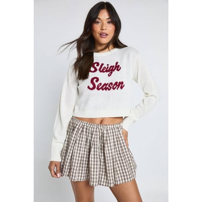 boohoo Dames Sleigh Season Afgekorte Kersttrui | Cream | Maat: Small
