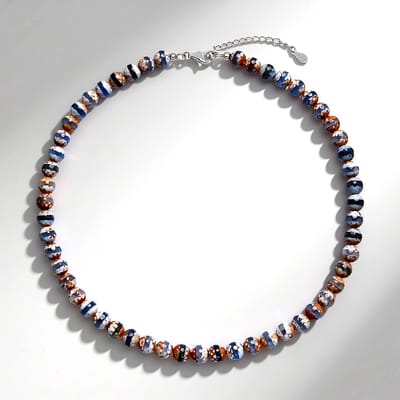 Cavill - Zilveren Halsketting - 925 Sterling Zilver Gerhodineerd - 8 mm Mongolische Agaat Kralen - 172,5 ct - Verstelbare Dames Sieraad Elegant Natuur
