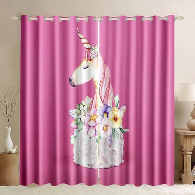 Eenhoorn 90% Verduisteringsgordijn Regenboog Dikke Raamgordijnen Eenhoorn Slaapkamerdecoratie voor Meisjes Kinderkamer Verduisterende Raambekleding W50H130(CM)x2&Hook