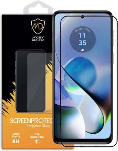 MobyDefend Screenprotector - Geschikt voor Motorola Moto G54 - Screensaver Met Zwarte Randen - Gehard Glas