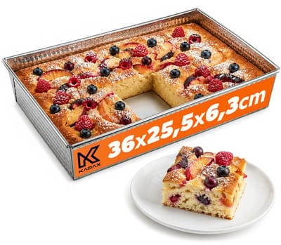 KADAX Rechthoekige bakvorm, bakplaat in 3 maten, hoge plaatranden voor cake, toastbrood, cheesecake, brownie, onderhoudsvriendelijke bakvorm, warmteverdeling (36 x 25,5 cm, zilver)