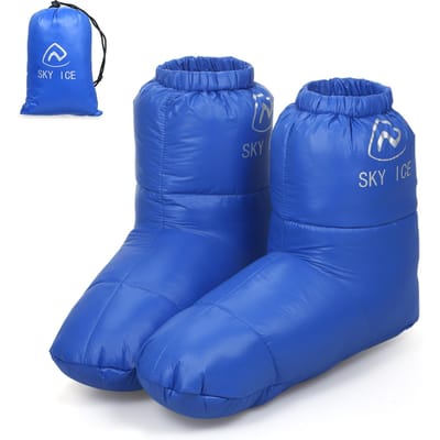 Pantoufles chaudes d'hiver en duvet de canard, bottes de Camping en plein air pour hommes et femmes M bleu