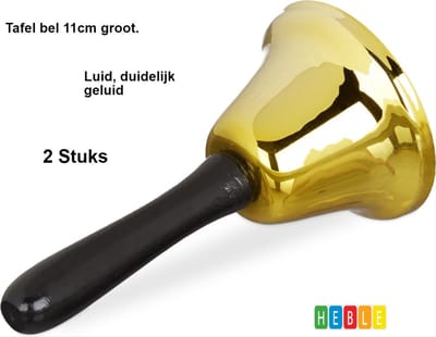 *** 2x Tafelbel~Goud~Handbel~Schoolbel~Houten Handvat - van Heble® ***