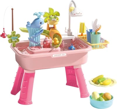 Watertafel Kinderen - Zomerspeelgoed Buiten - Interactief Waterspel - Automatische Waterstroom - 54 x 29 x 53 cm - Roze