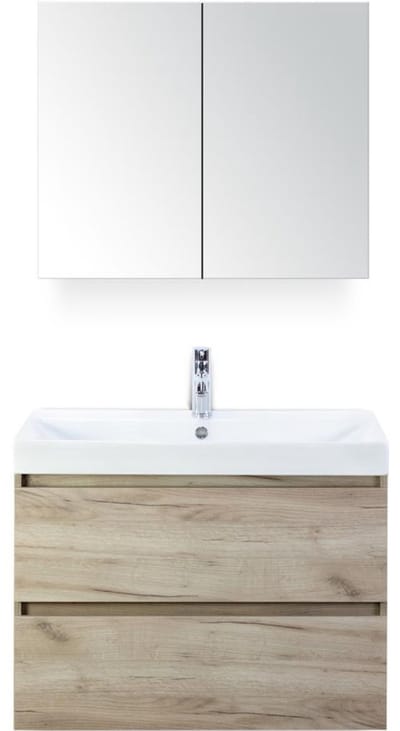 Maxx XL Badmeubelset 80 cm - Craft Oak - Wastafel Just 1 Kraangat met Spiegelkast