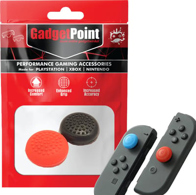 Gadgetpoint - Thumb Grips voor Nintendo Switch Joy-Con Controllers - Gaming Thumbgrips - Performance Anti-Slip Thumbsticks - Bescherming Accessoires - Thumbs Stippen - Zwart/Rood