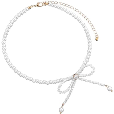 Elegante Zirkoon Strik Kettingen voor Vrouwen Imitatie Parel Boog Choker Kettingen Prachtige Strik Kwastje Hanger Ketting goud