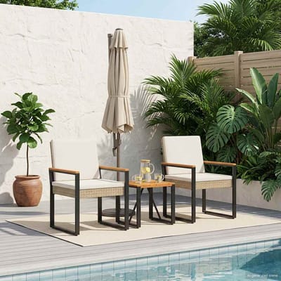 vidaXL - Buitenmeubels - set - 3 - st - Beige - en - Crème - Wit - poly - rattan