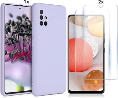 Hoesje Geschikt Voor Samsung Galaxy A32 4G Hoesje Soft Nano Silicone Backcover Gel Lila Paars Met 2x Glazen Screenprotector