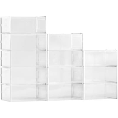 VEVOR Schoenenopbergdozen Stapelbare schoenendozen (12 stuks) Geschikt voor schoenen tot maat 11, Modulaire plastic schoenenorganizer voor het opbergen van hoge hakken, laarzen en hoeden, Wit frame