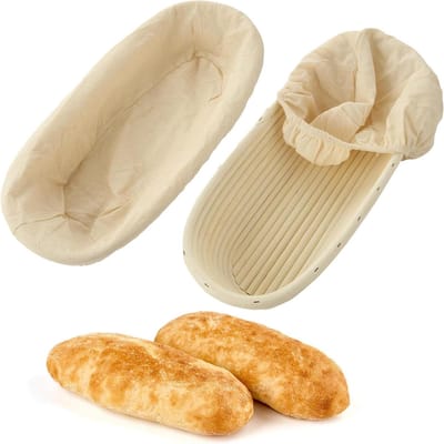 Baguette Broodmand - Rijsmand Brood - Brood Bakken - Natuurlijk Rotan Materiaal - 15 Inch Ovaal - Beige