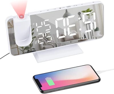 Projectie Klok Radio - Wekker Temperatuur - Tijd Weergeven - 180° Draaibaar - 7.3 Inch LED - Zwart
