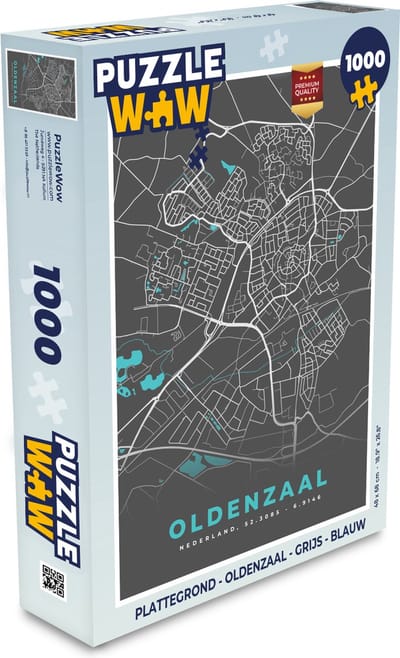 Puzzel Plattegrond - Oldenzaal - Grijs - Blauw - Legpuzzel - Puzzel 1000 stukjes volwassenen - Stadskaart